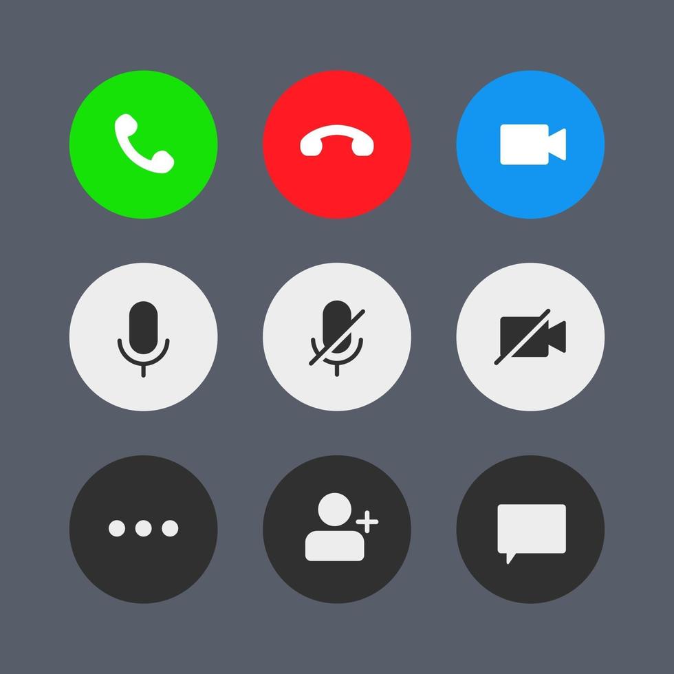 A collection of buttons for the video call user interface. vector