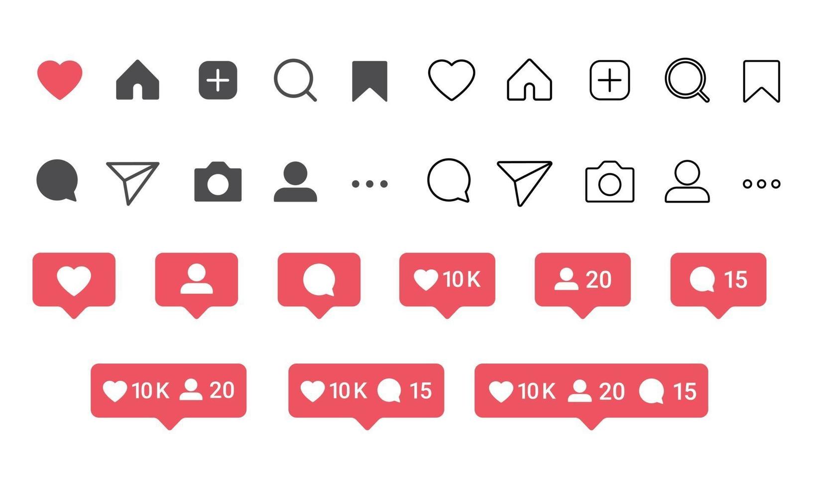 Like, comment, and followers counter icon for social media. vector