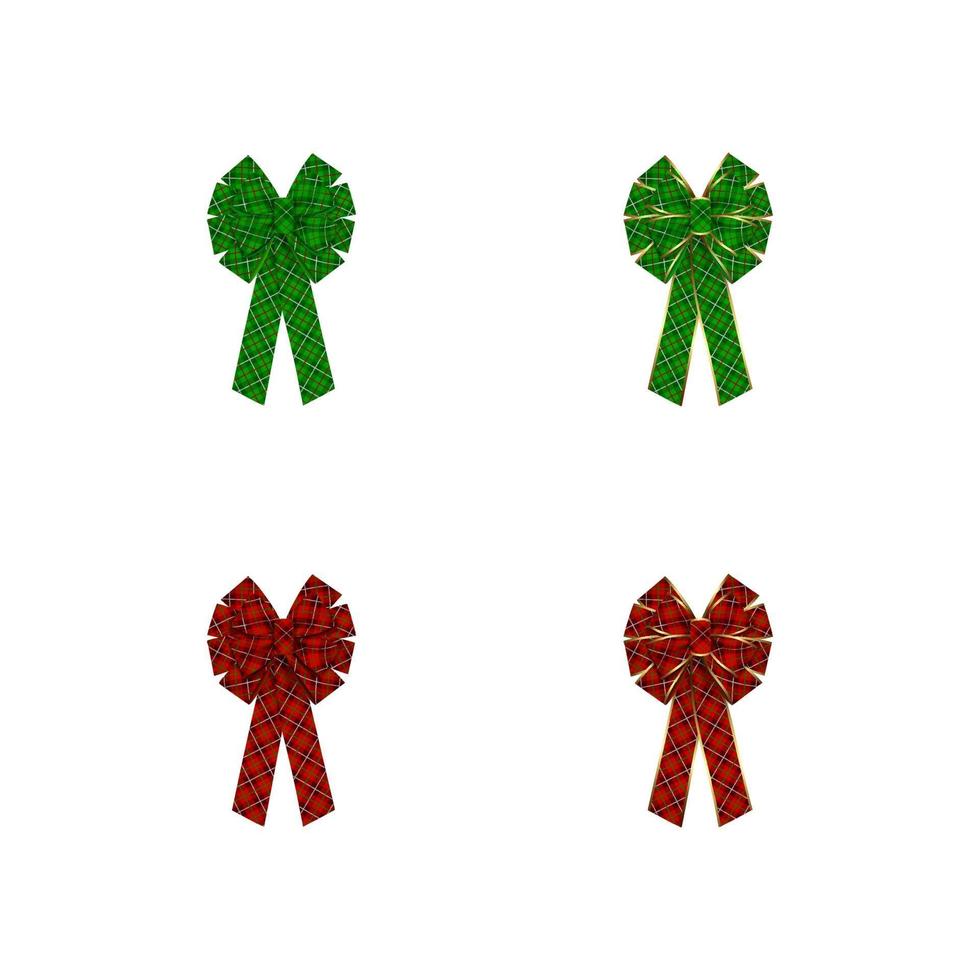 set of christmas bows with tartan texture and gold edging vector