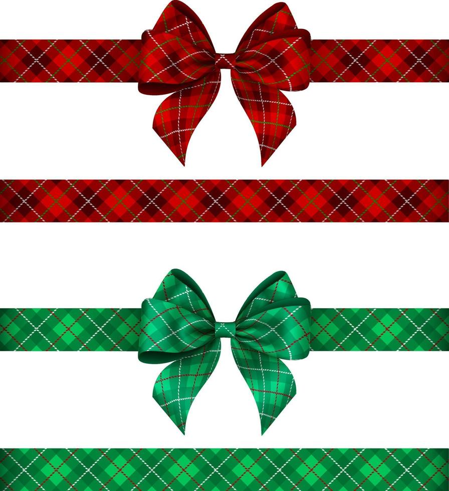 green and red tartan bows with ribbons vector