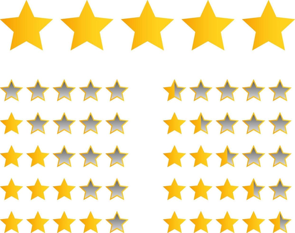 yellow stars for product rating and customers review vector
