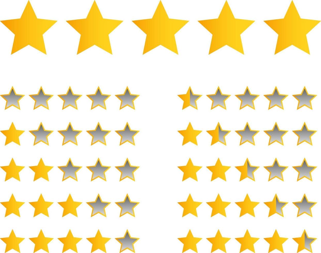 yellow stars for product rating and customers review vector