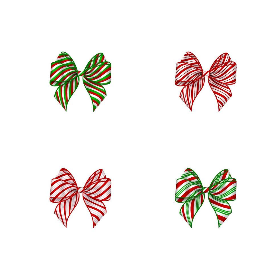 Set of isolated christmas bows with candy cane texture vector