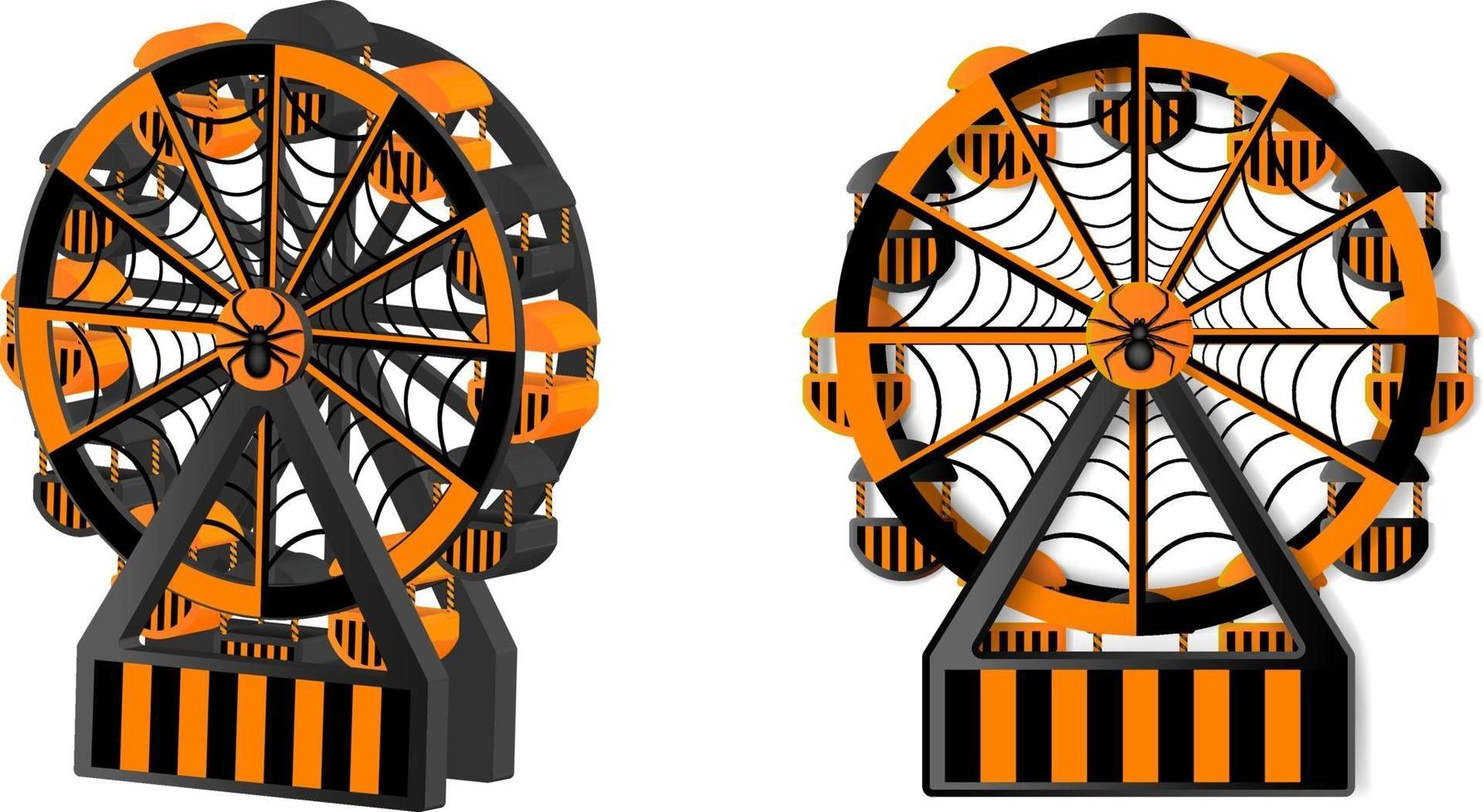 black and orange halloween ferris wheel with spiderweb and spider vector