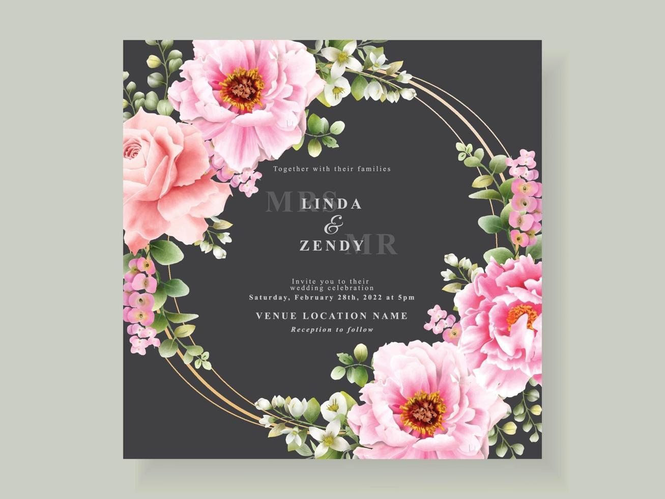 hermosa plantilla de invitación de boda floral vector