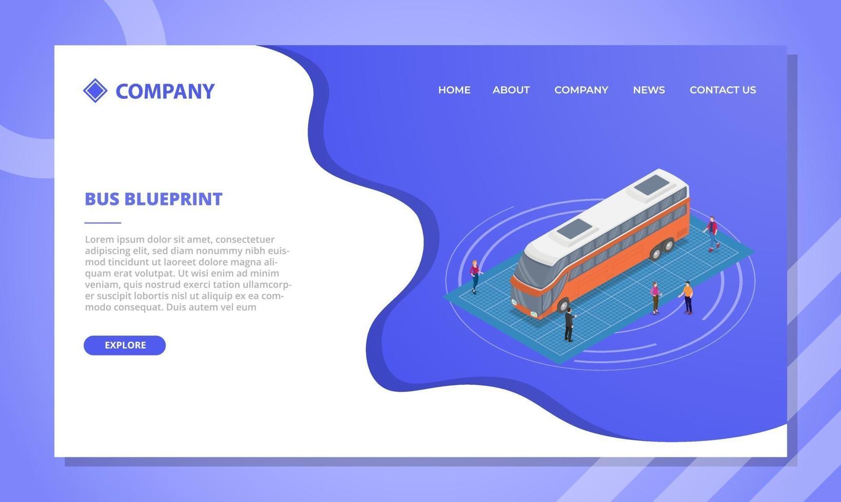 concepto de plano de autobús para plantilla de sitio web o página de inicio de aterrizaje vector