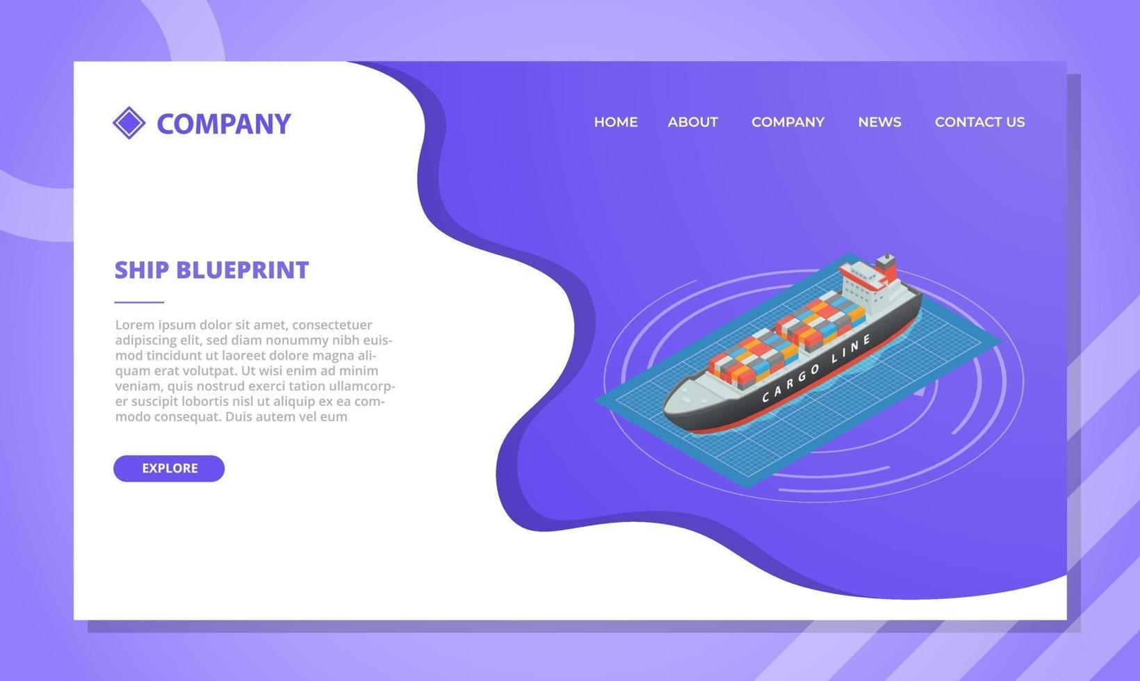 concepto de plano de barco para plantilla de sitio web o página de inicio de aterrizaje vector