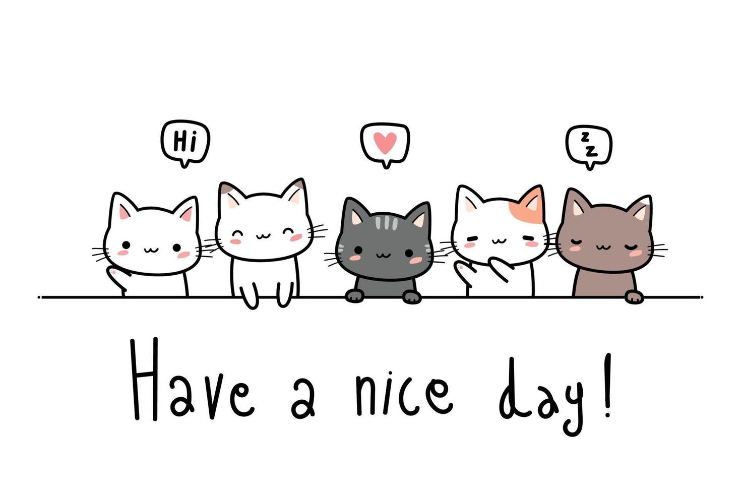 Cute cat kitten greeting cartoon doodle background wallpaper vector