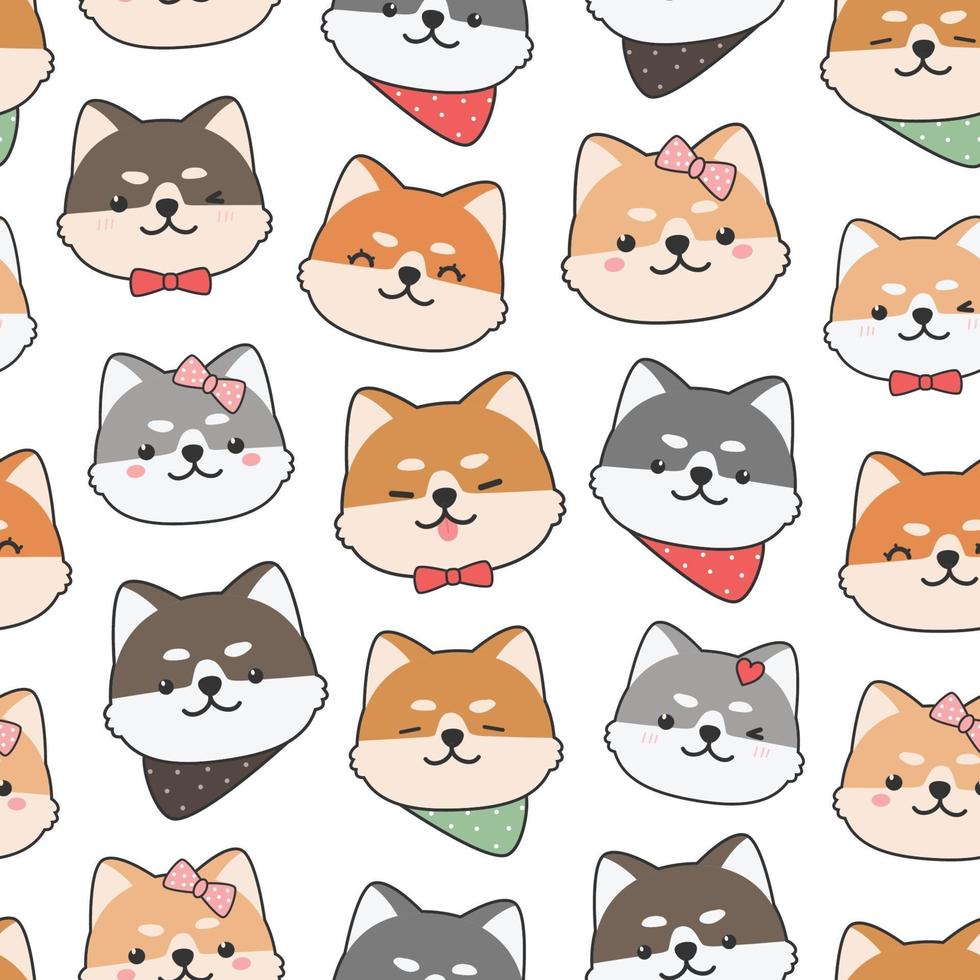 Cute shiba inu dog puppy cartoon doodle seamless pattern vector