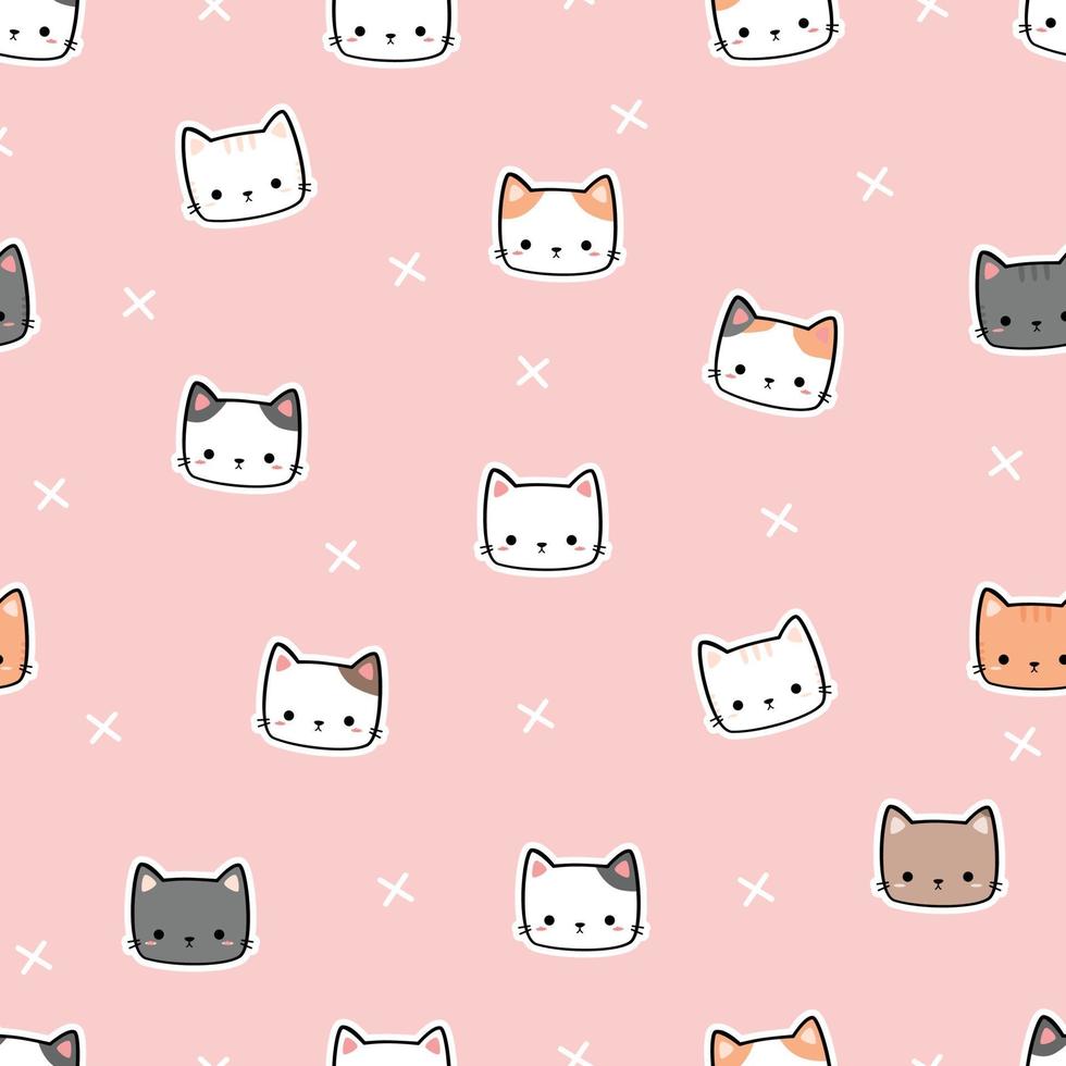 Cute cat cartoon doodle seamless pattern background wallpaper vector