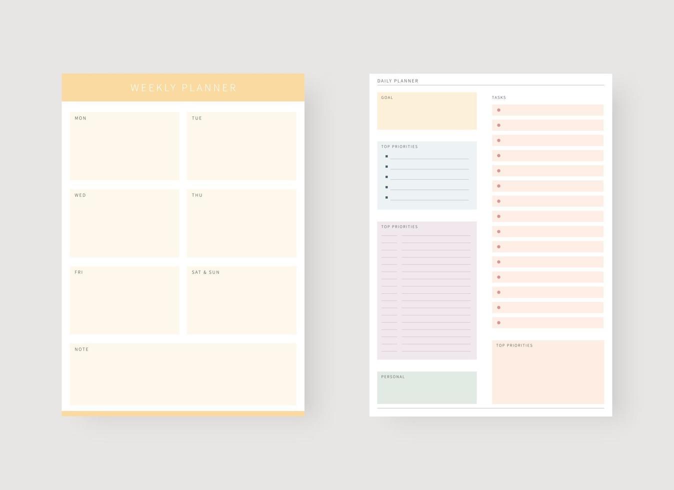 Daily and weekly planner template. Set of planner and to do list. vector