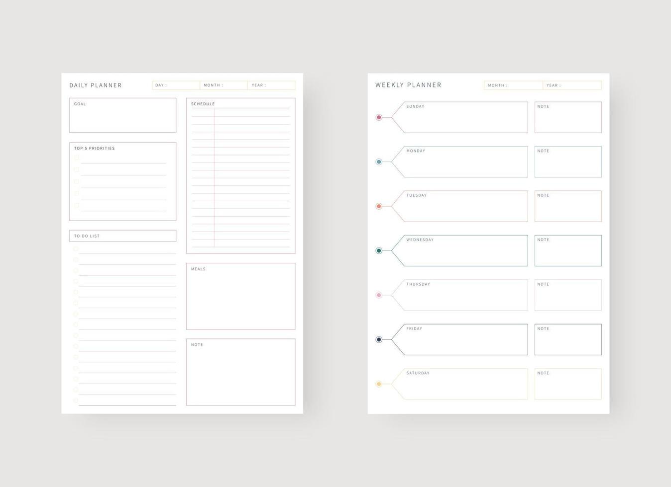 Daily and weekly planner template. Set of planner and to do list. vector