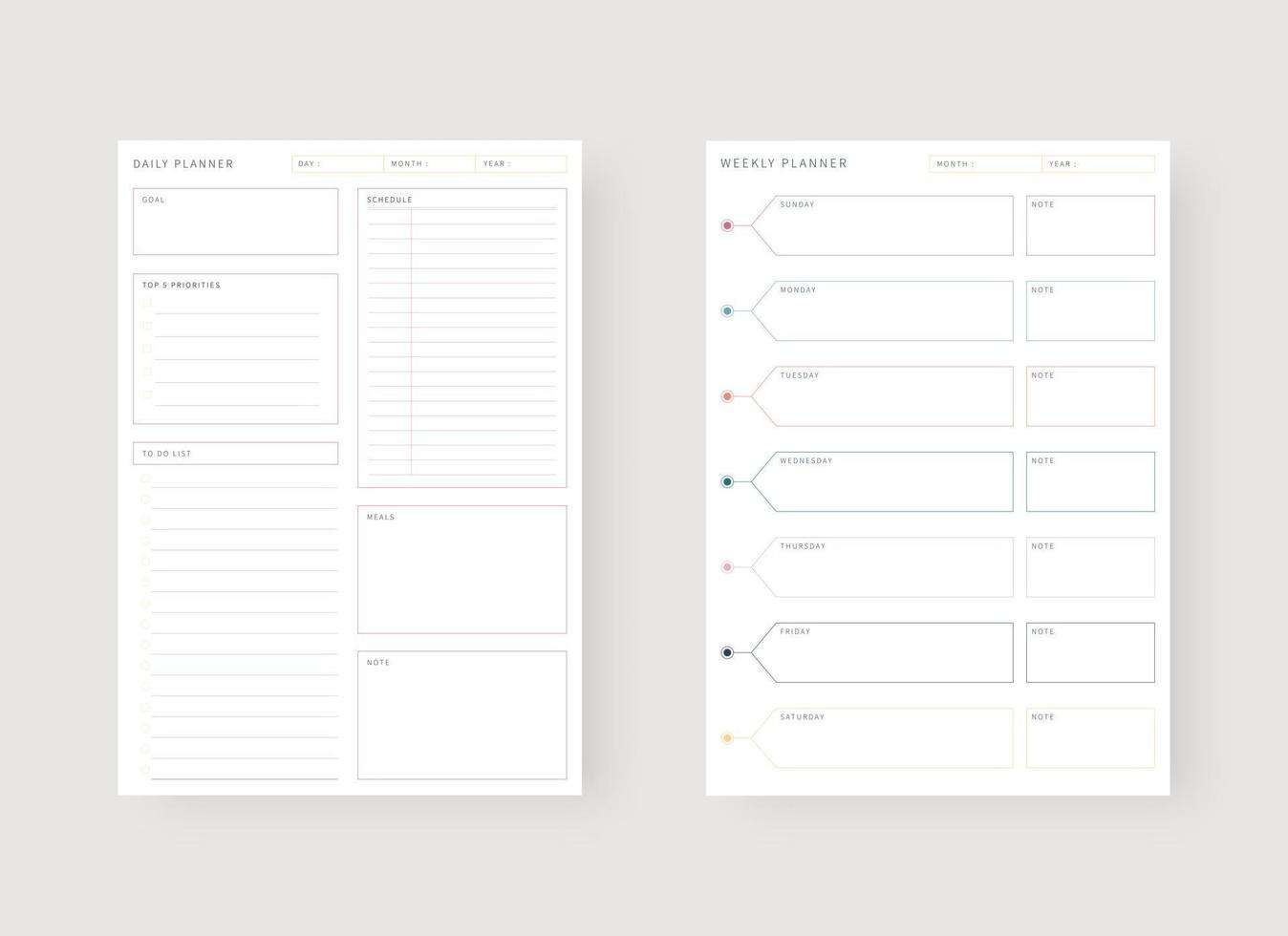 plantilla de planificador diario y semanal. conjunto de planificador y lista de tareas pendientes. vector