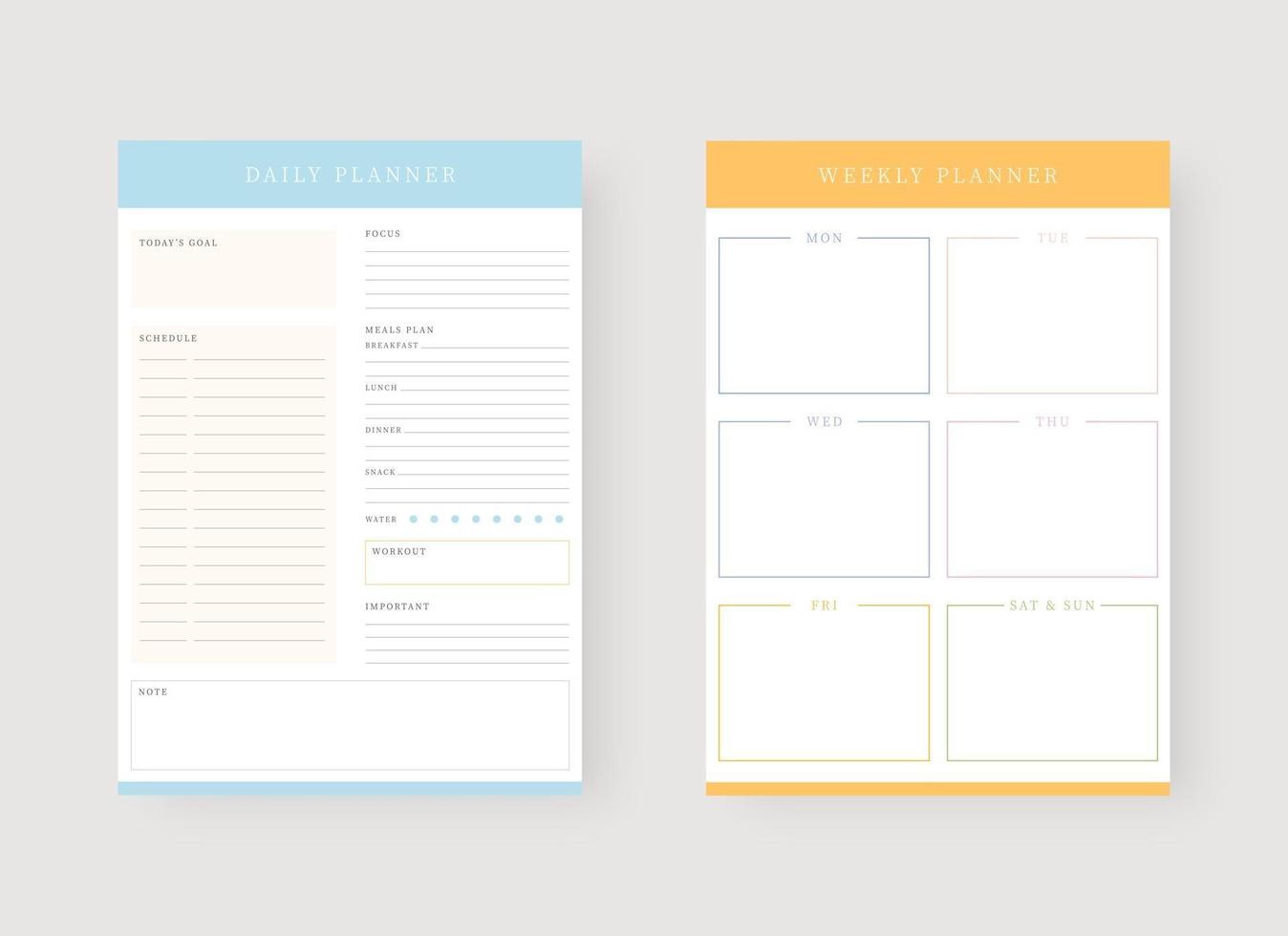 Daily and weekly planner template. Set of planner and to do list. vector