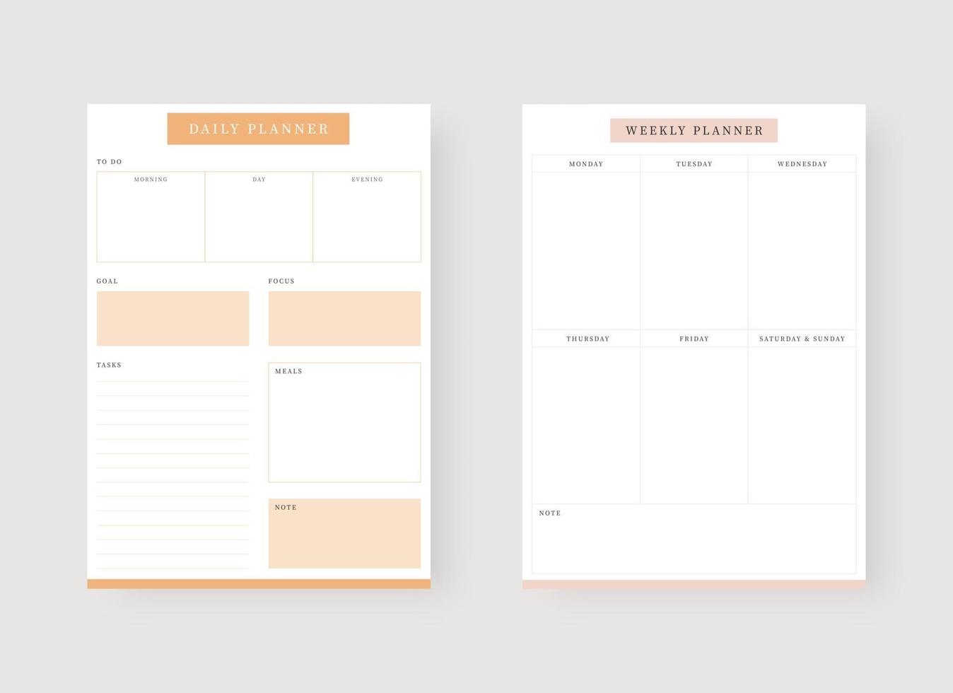 Daily and weekly planner template. Set of planner and to do list. vector