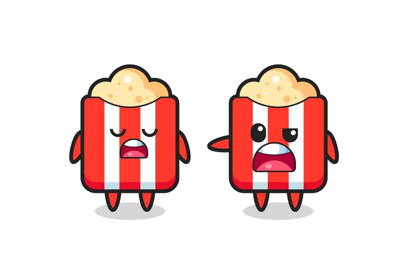 Ilustración de la discusión entre dos lindos personajes de palomitas de maíz. vector