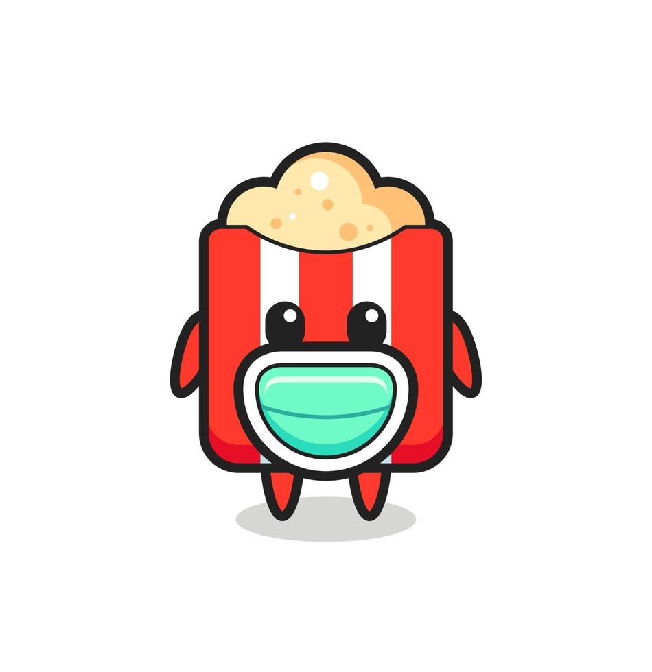 cute popcorn cartoon wearing a mask vector