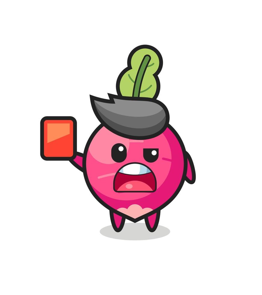 radish cute mascot as referee giving a red card vector