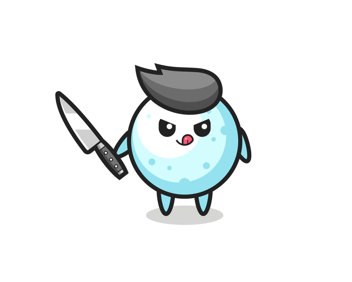 cute snow ball mascot as a psychopath holding a knife vector