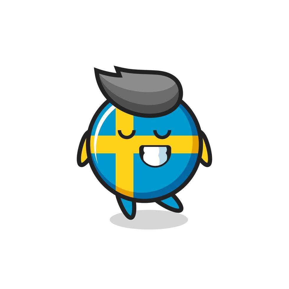 sweden flag badge cartoon illustration with a shy expression vector