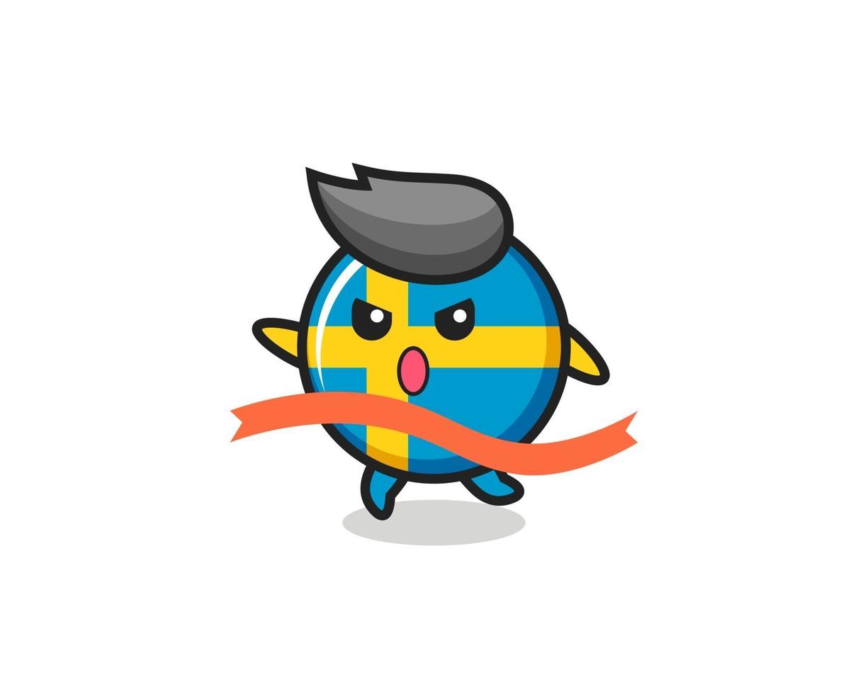 cute sweden flag badge illustration is reaching the finish vector