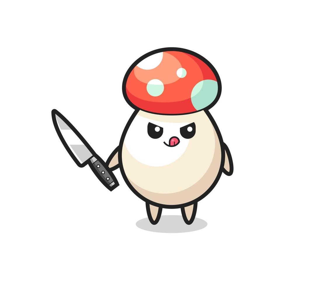 cute mushroom mascot as a psychopath holding a knife vector