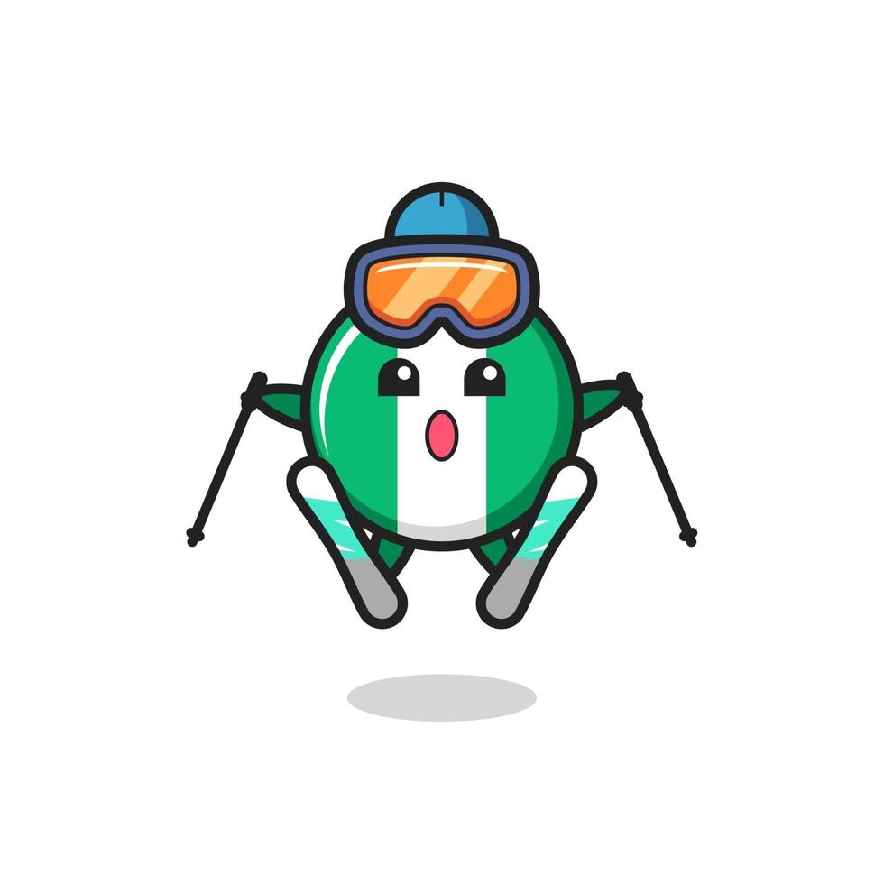 nigeria flag badge mascot character as a ski player vector