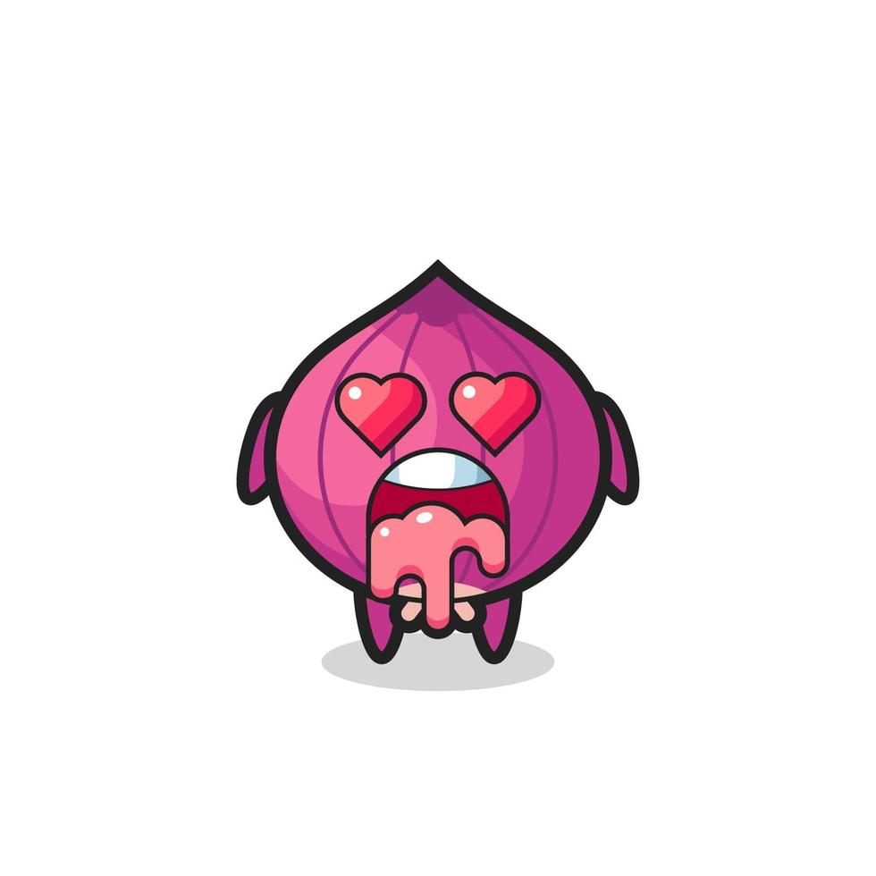 the falling in love expression of a cute onion with heart shaped eyes vector