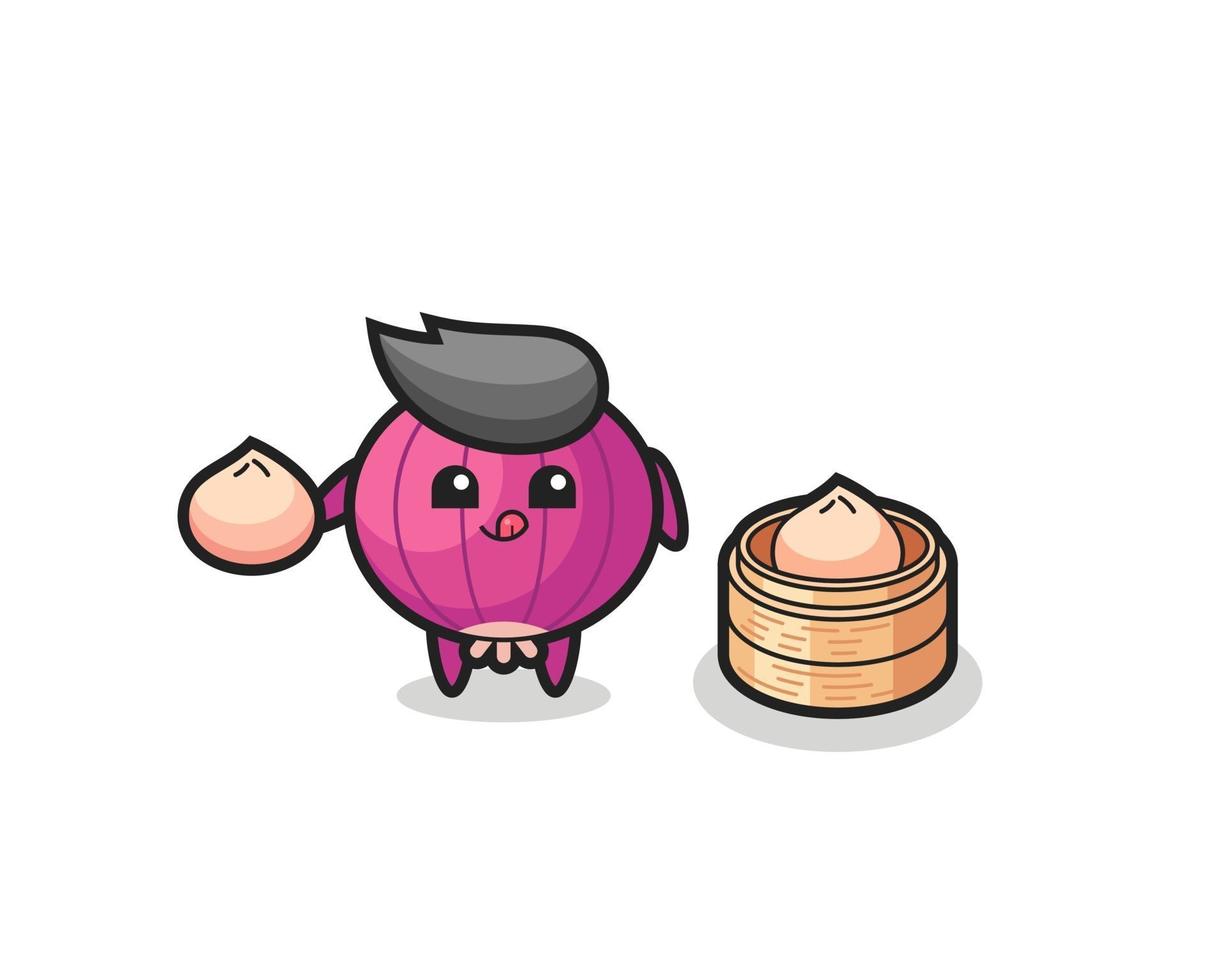 cute onion character eating steamed buns vector