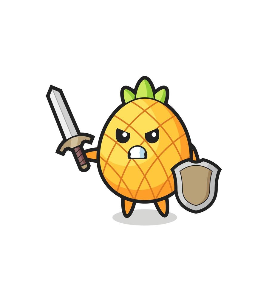 cute pineapple soldier fighting with sword and shield 3424488 Vector ...