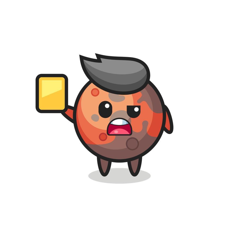 cartoon mars character as a football referee giving a yellow card vector