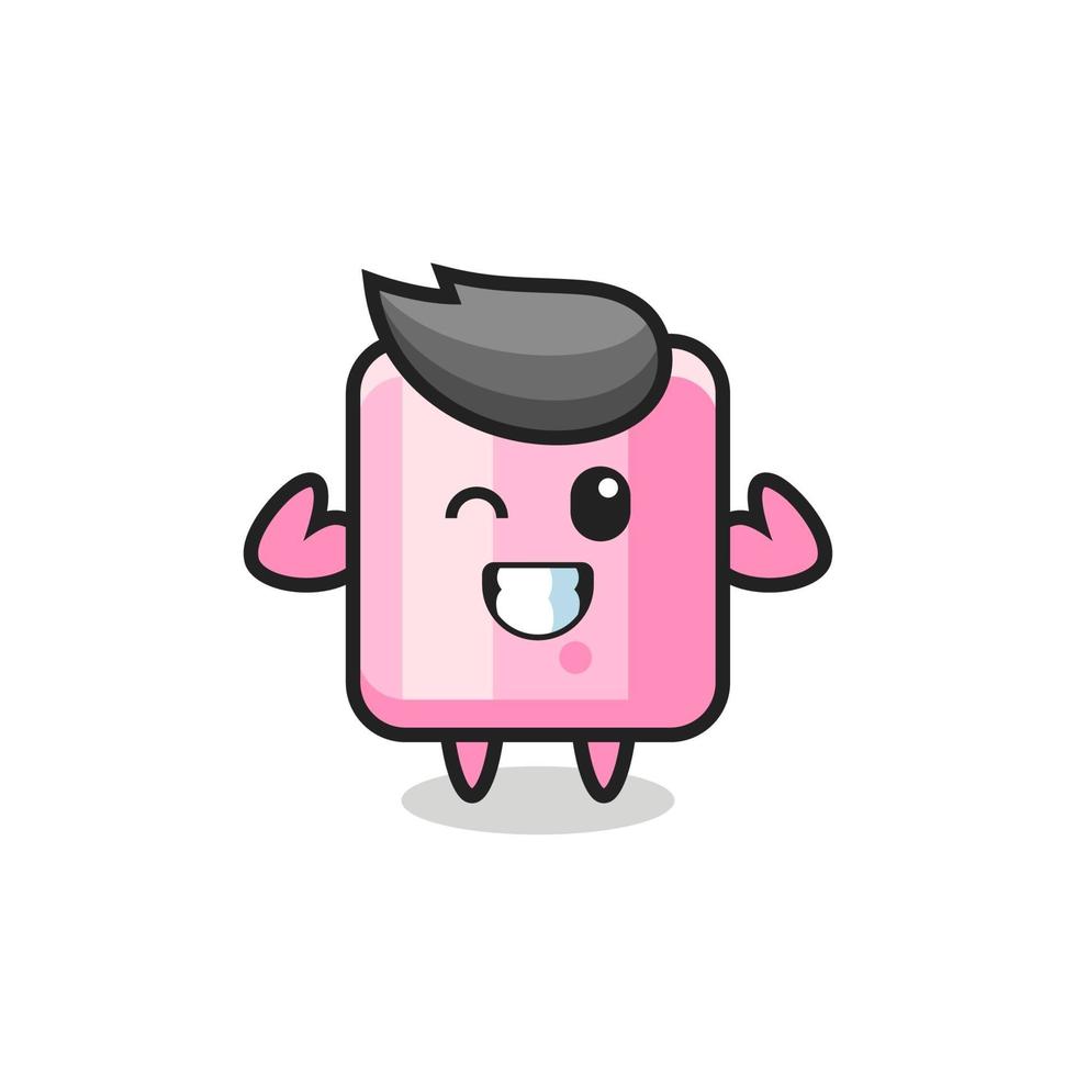 the muscular marshmallow character is posing showing his muscles vector