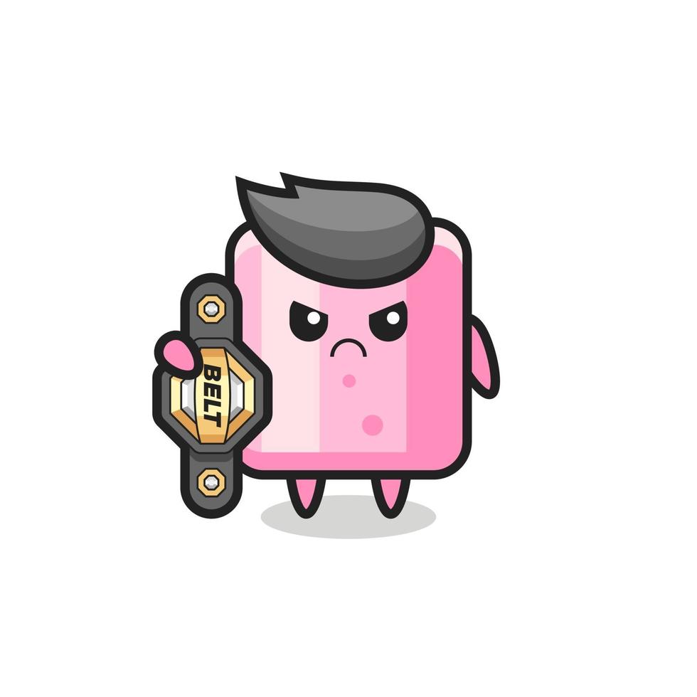 marshmallow mascot character as a MMA fighter with the champion belt vector