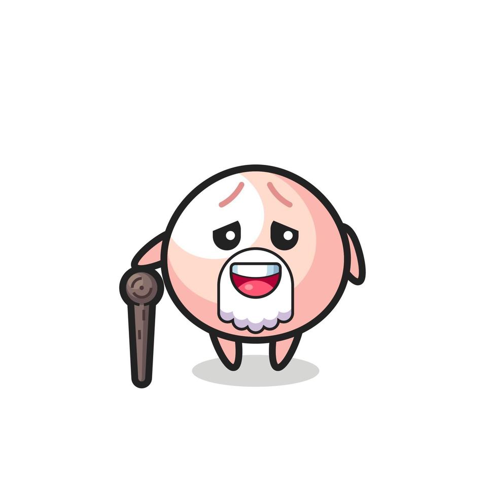 cute meatbun grandpa is holding a stick vector