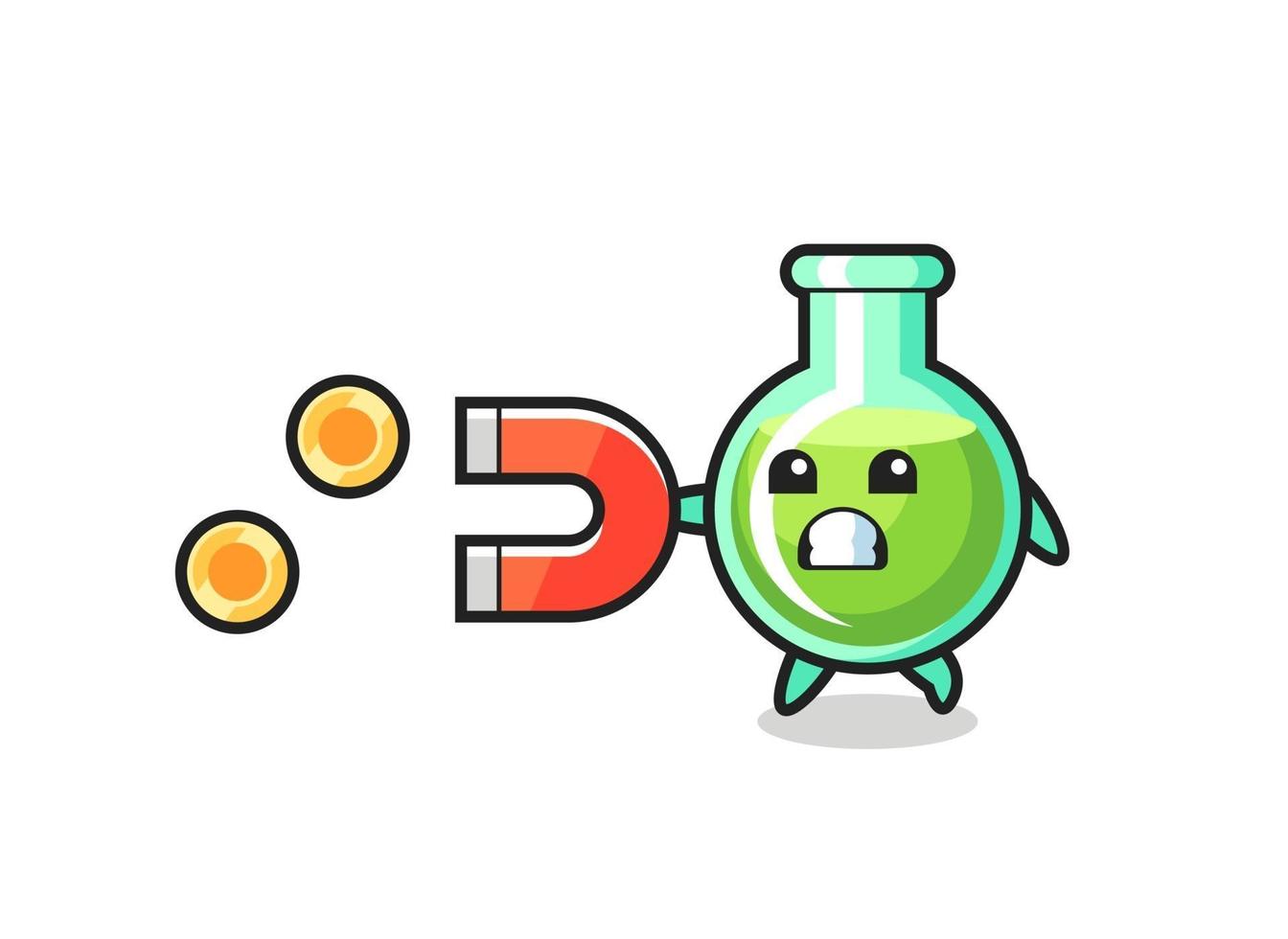 the character of lab beakers hold a magnet to catch the gold coins vector