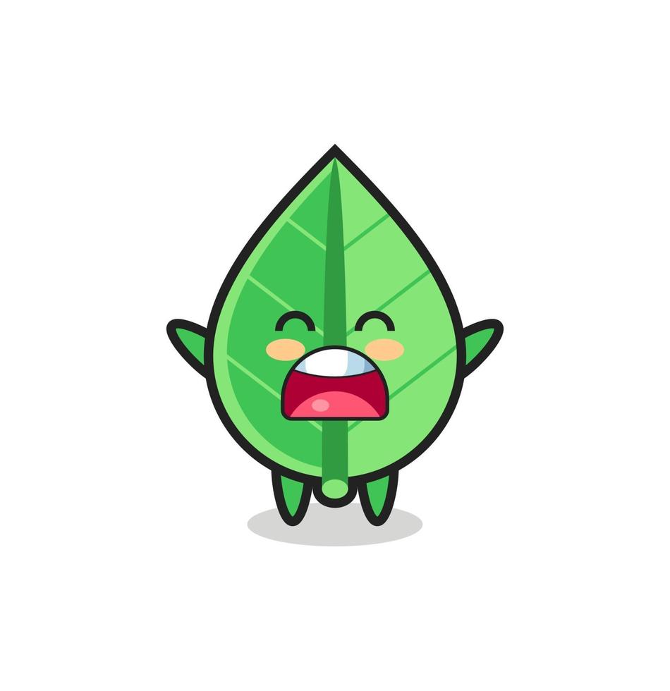 cute leaf mascot with a yawn expression vector