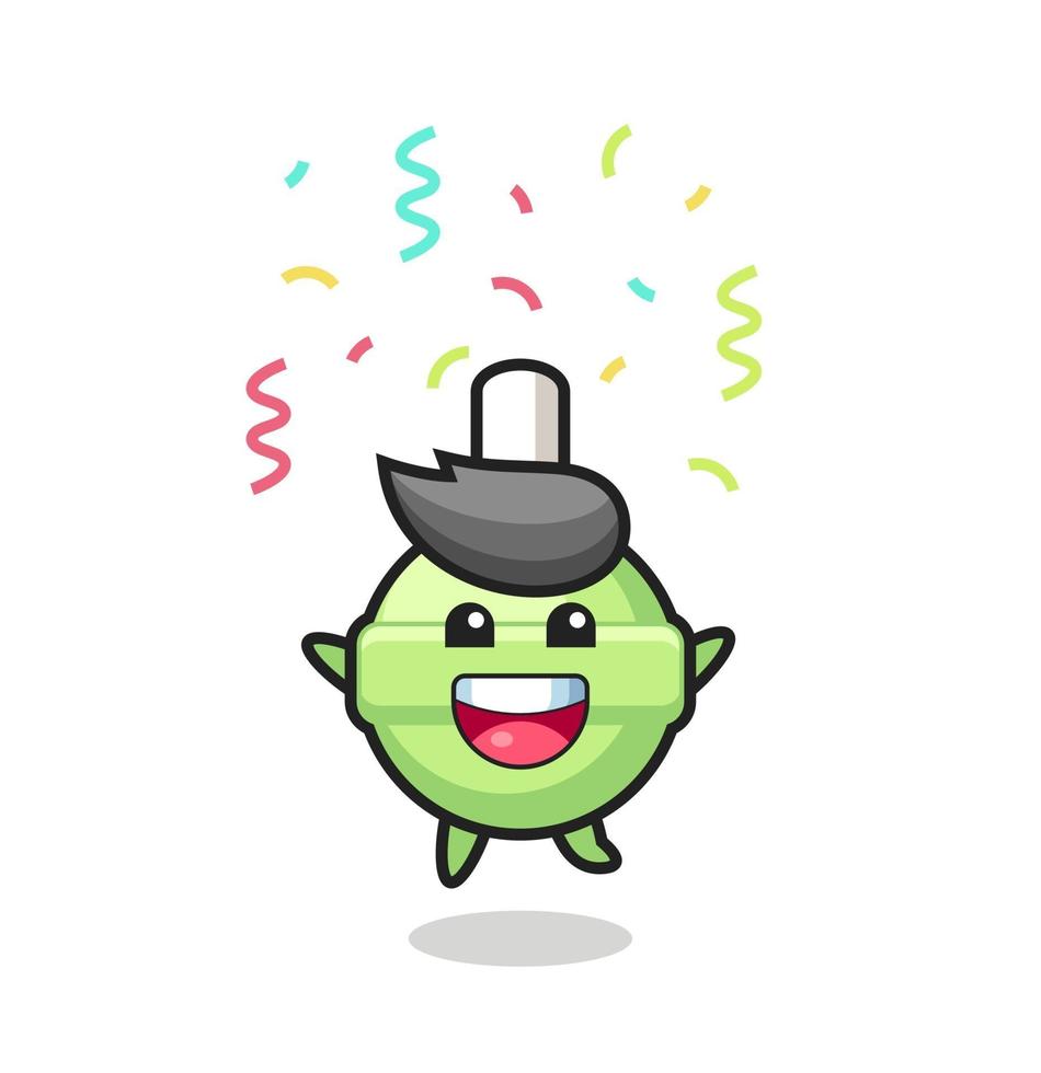 happy lollipop mascot jumping for congratulation with colour confetti vector