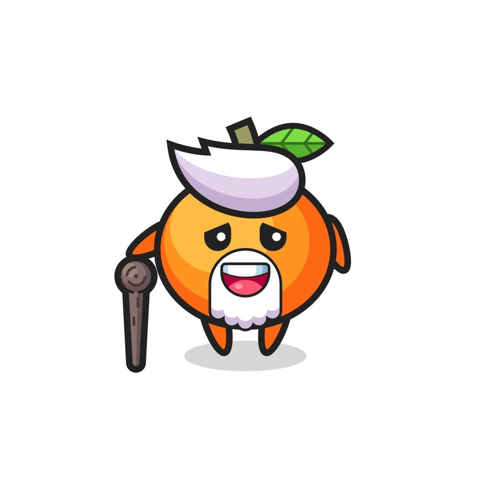 cute mandarin orange grandpa is holding a stick vector