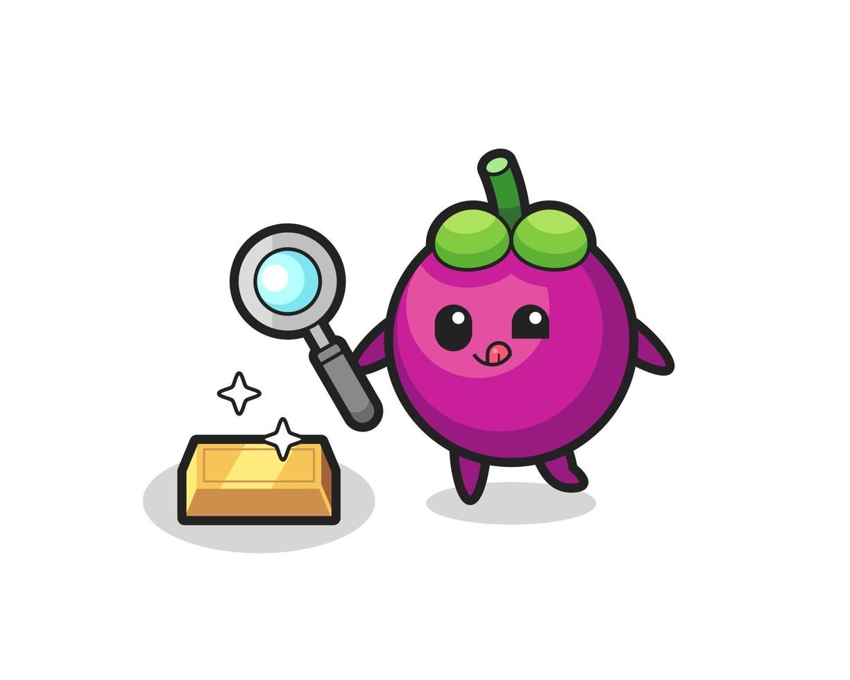 mangosteen character is checking the authenticity of the gold bullion vector