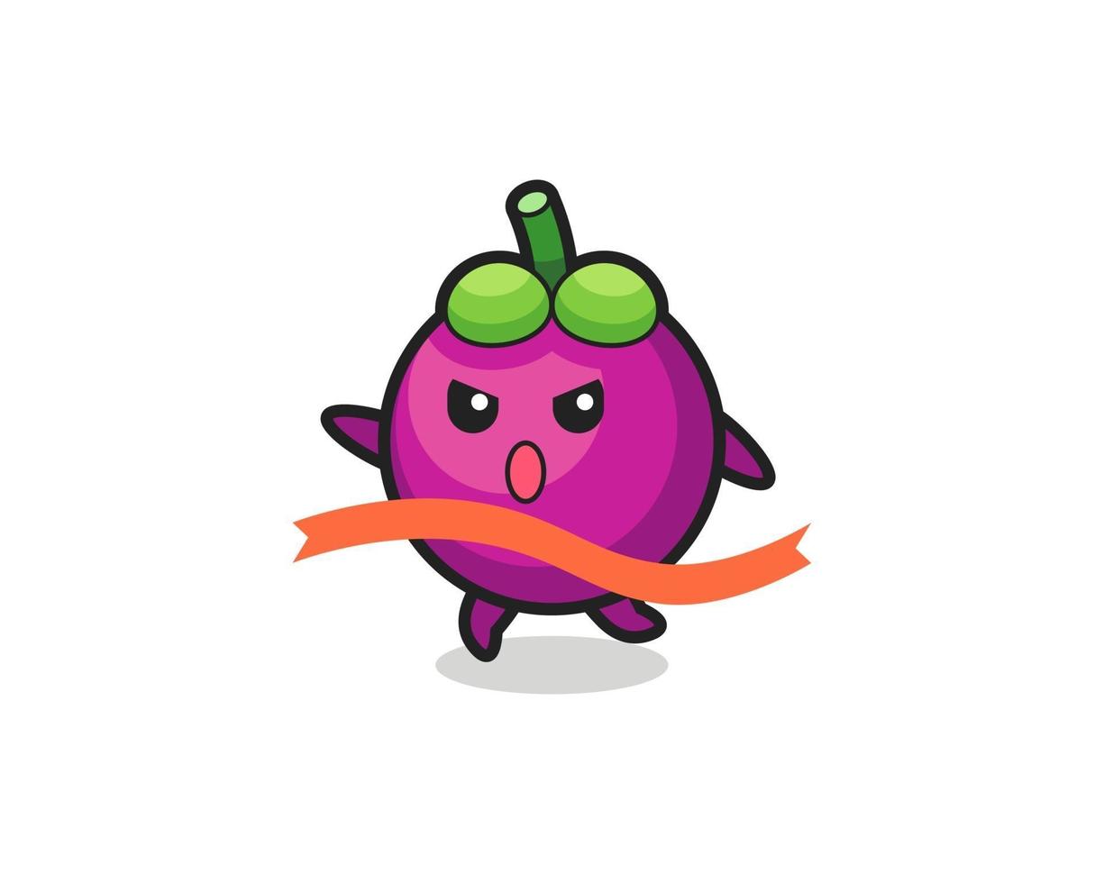 cute mangosteen illustration is reaching the finish vector