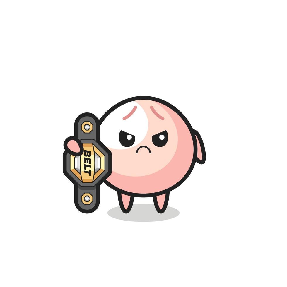 personaje de la mascota de meatbun como un luchador de mma con el cinturón de campeón vector