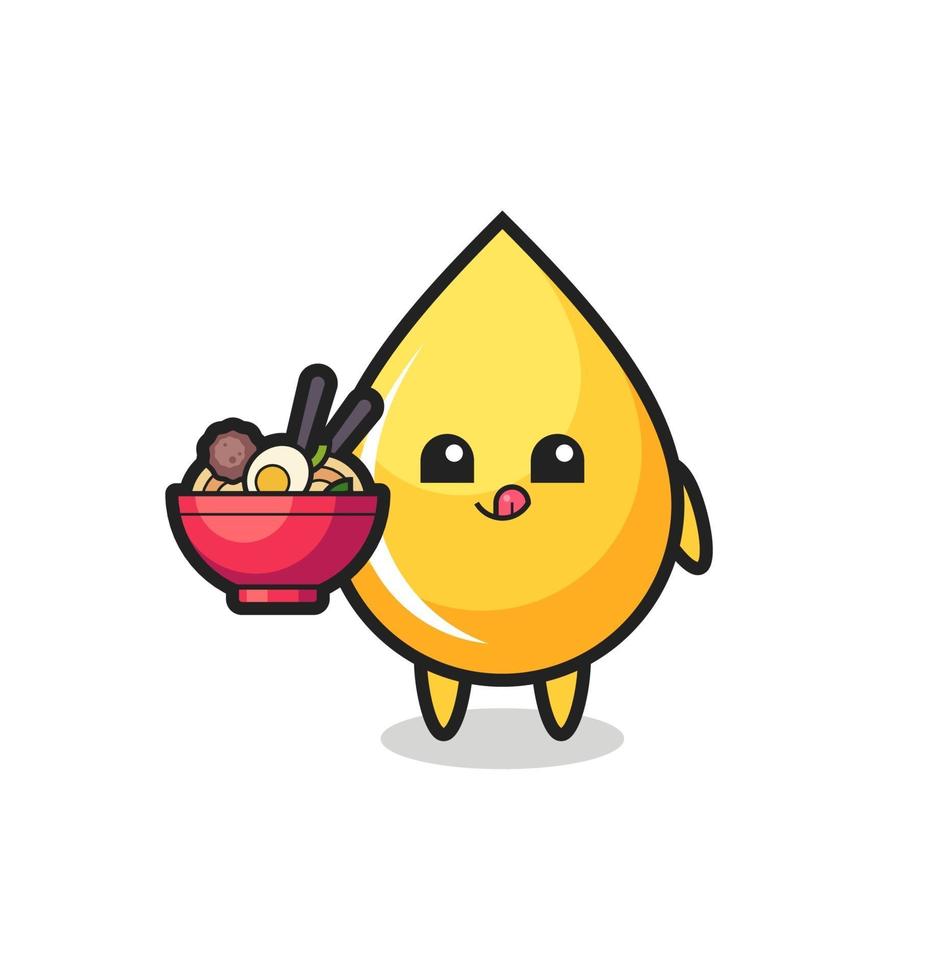 cute honey drop character eating noodles vector