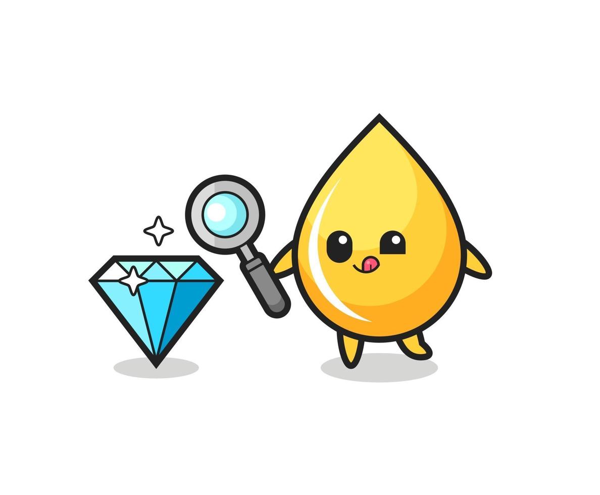 honey drop mascot is checking the authenticity of a diamond vector