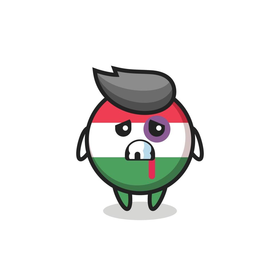 injured hungary flag badge character with a bruised face vector