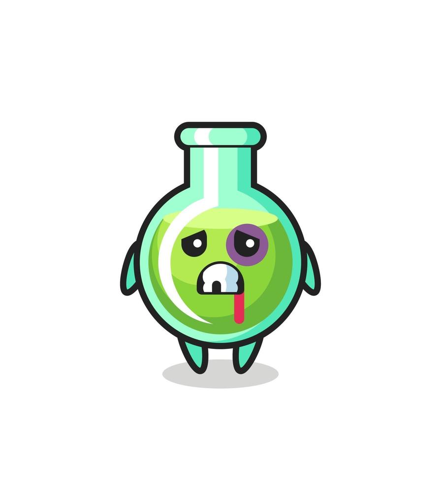 Personaje de vasos de laboratorio heridos con una cara magullada vector