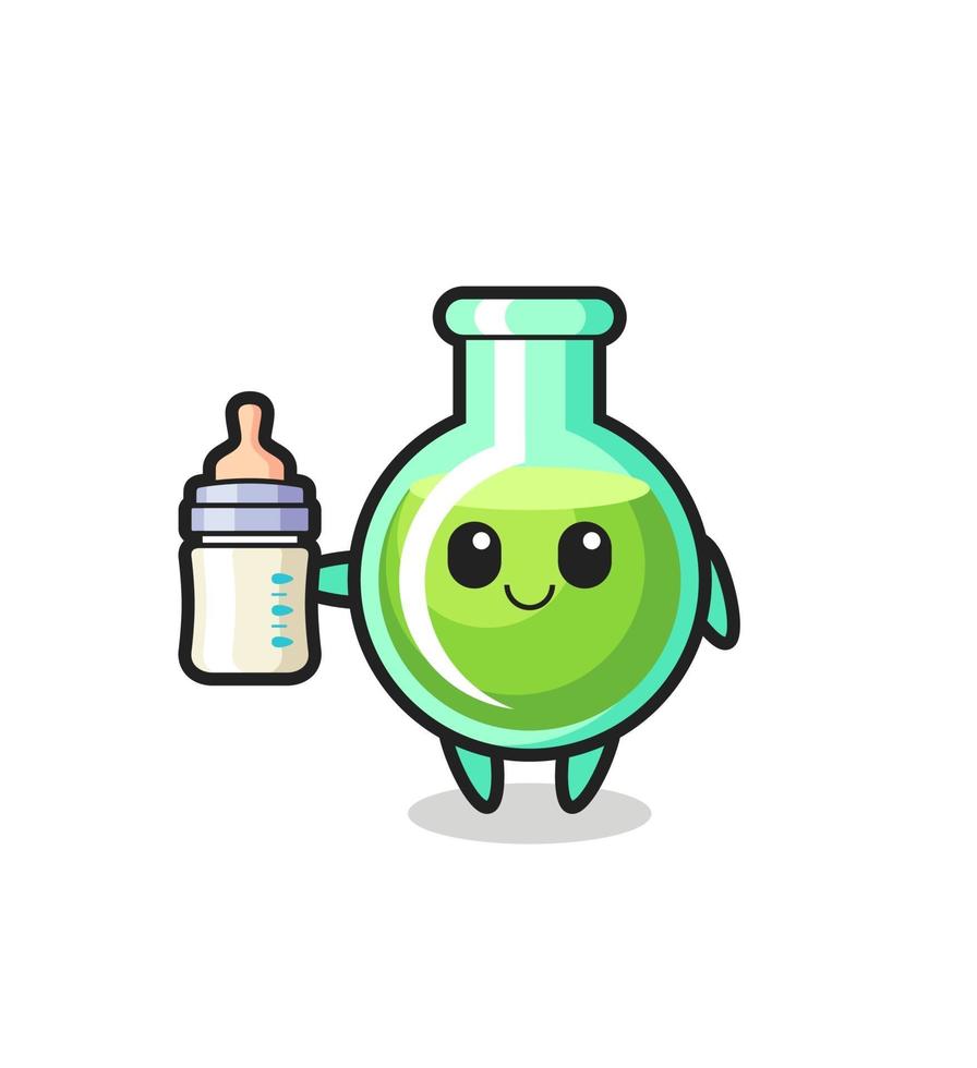 personaje de dibujos animados de vasos de laboratorio de bebé con botella de leche vector