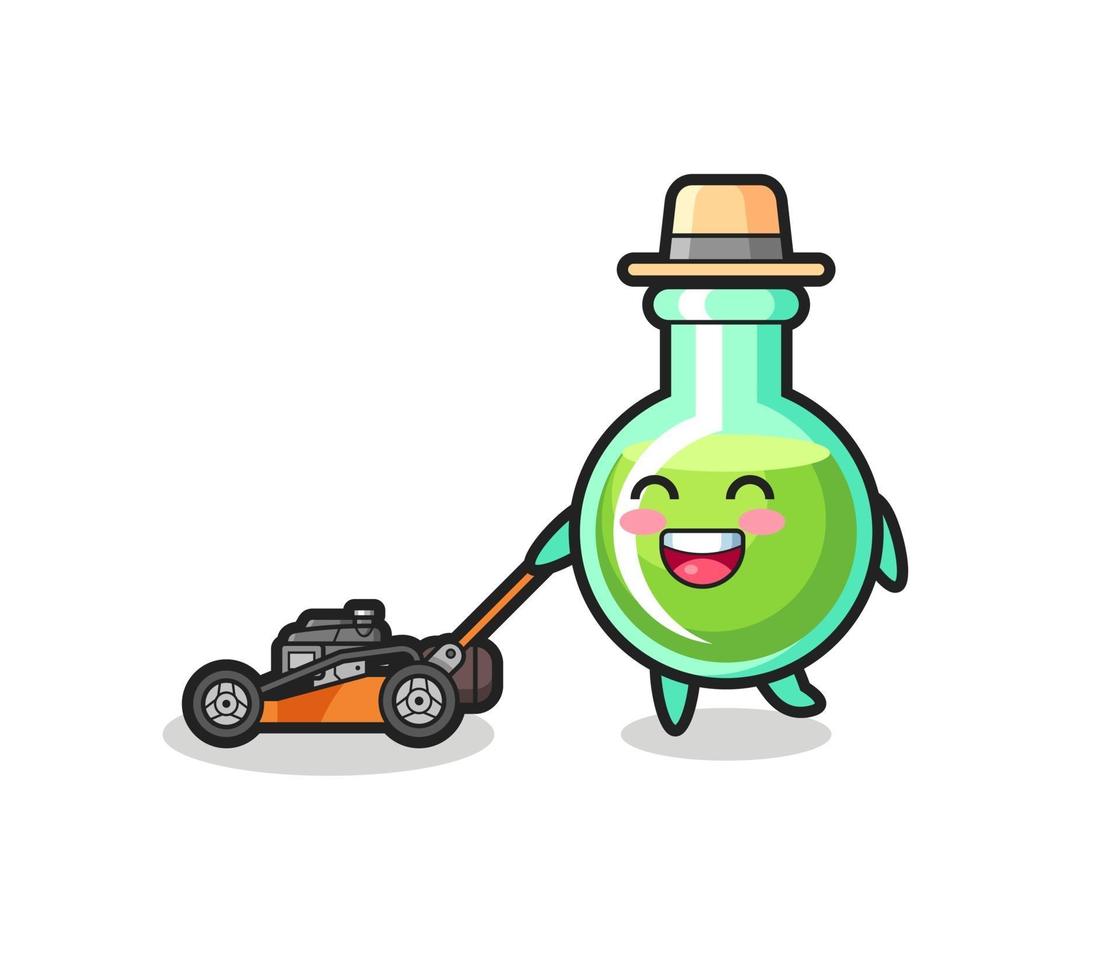 illustration of the lab beakers character using lawn mower vector