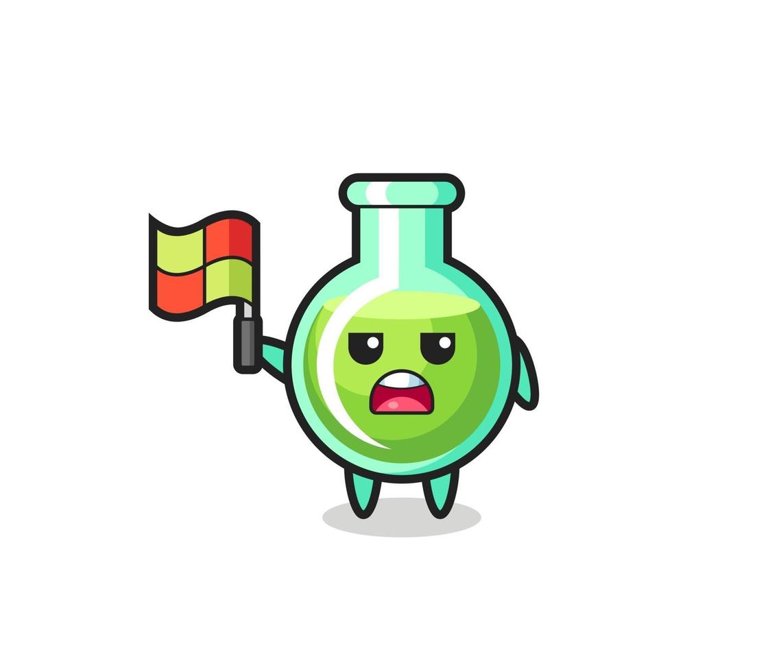 lab beakers character as line judge putting the flag up vector