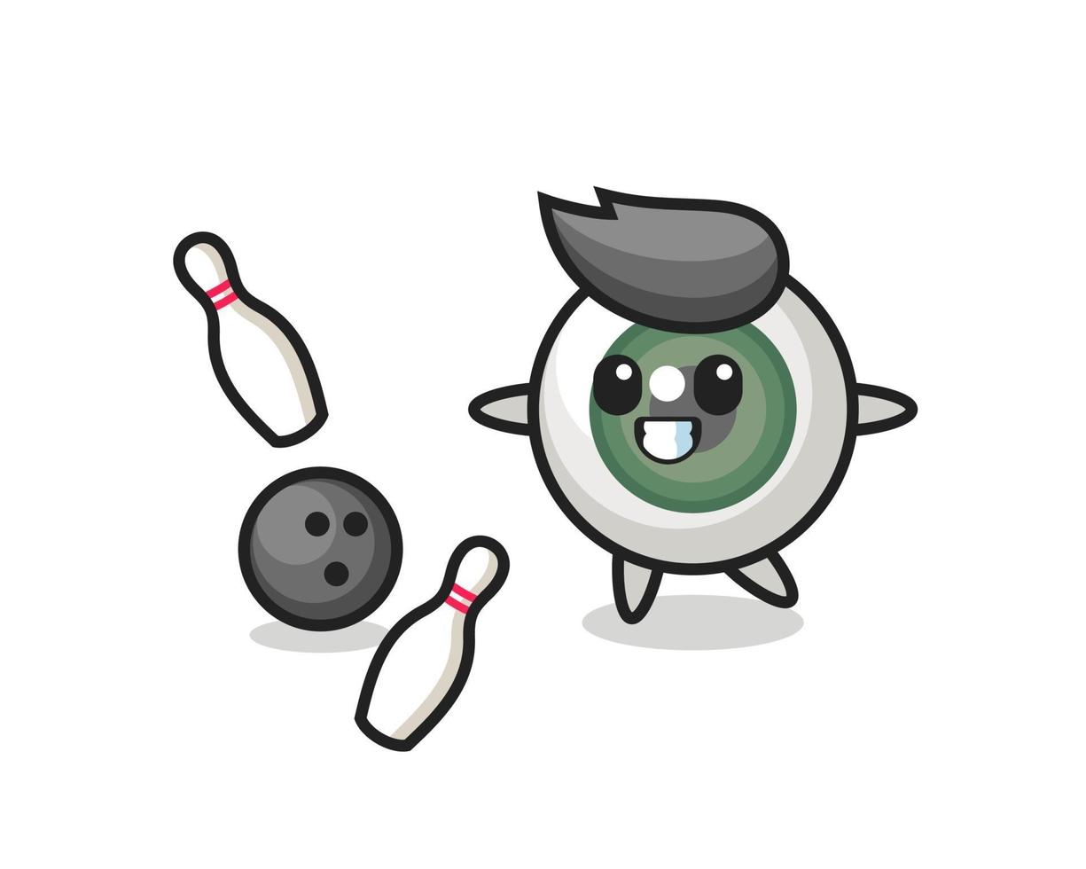 Character cartoon of eyeball is playing bowling vector