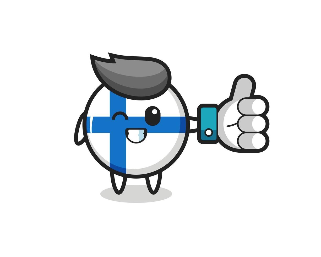 linda insignia de la bandera de Finlandia con el símbolo de los pulgares en las redes sociales vector